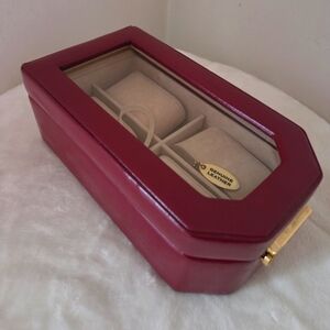 WOLF DESIGNS Genuine Leather Lockable 4-Watch Box w/Glass Lid & Gold Key